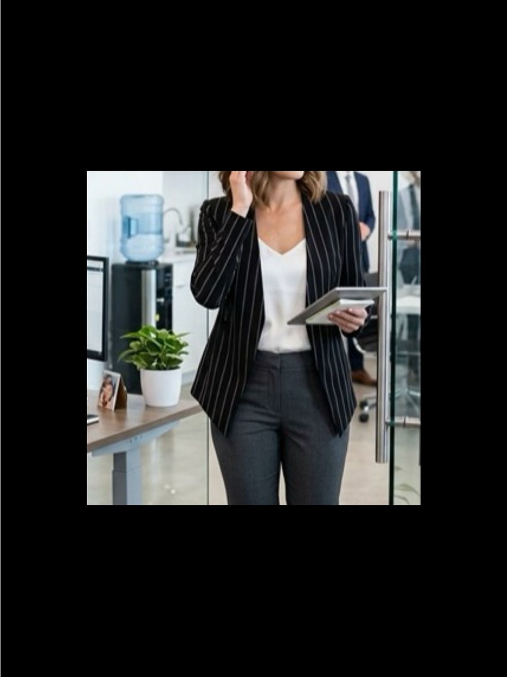 BCBGeneration Black Pinstripe Open-Front Blazer
